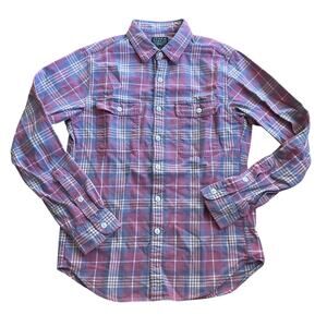J. Crew Cotton Plaid Flannel Button Down Work Shirt, Pink, Blue, Size S